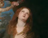 Un putto offre fiori a Santa Rosalia, protettrice di Palermo, in un'estasi mistica.
