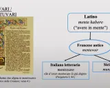 Il Cantico delle Creature di San Francesco, con la frase "Et nullu homo ène dignu te mentovare", mostra l'evoluzione del verbo "mentovare" dal latino al siciliano, passando per il francese antico e l'italiano letterario.