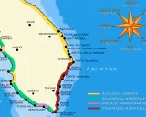 Mappa del Salento con indicati luoghi come Gallipoli, Otranto e Santa Maria di Leuca. La costa ionica e adriatica mostra la spiaggia più bella del Salento.
