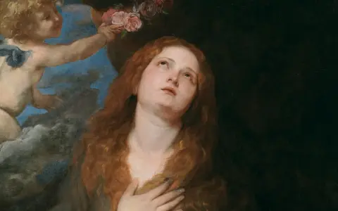 Un putto offre fiori a Santa Rosalia, protettrice di Palermo, in un'estasi mistica.