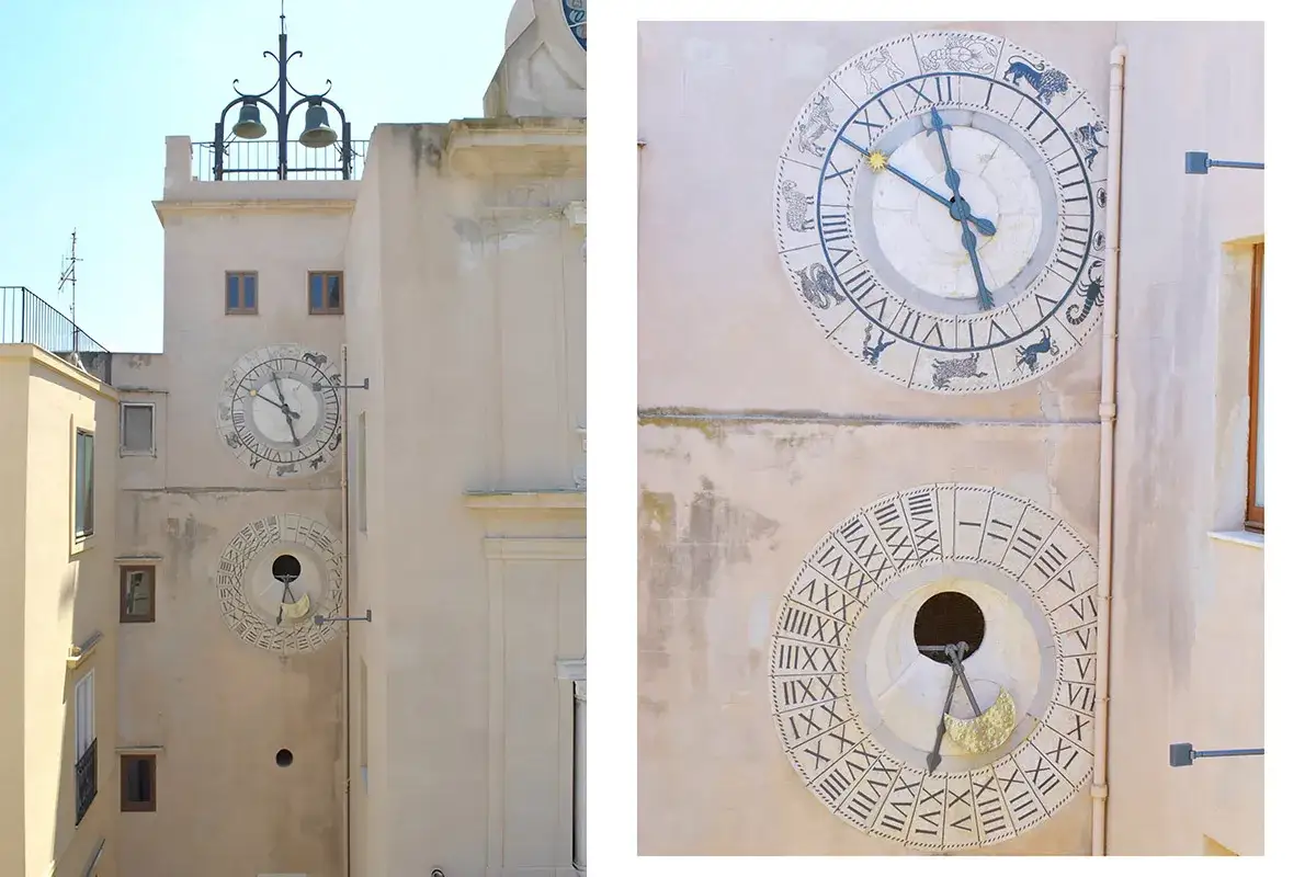 L'orologio astronomico di Trapani mostra i segni zodiacali e le fasi lunari. Un'opera d'arte che segna il tempo.